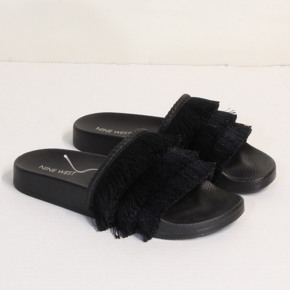 Nine West Black Fringe Slides Size 6 NWOT - Picture 3 of 8
